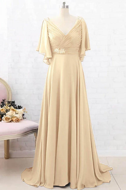 A-Line Sweep-Brush Train Chiffon Mother Dress CM0082