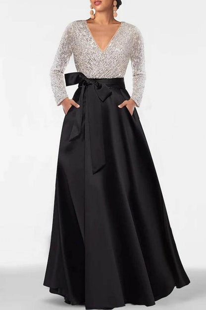 A Line V Neck Long Sleeves Sequins Mother Of The Bride Dresses CM0334