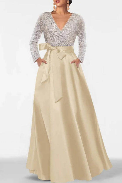 A Line V Neck Long Sleeves Sequins Mother Of The Bride Dresses CM0334