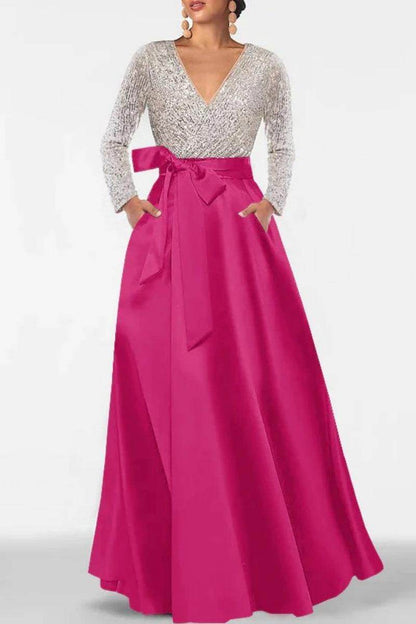 A Line V Neck Long Sleeves Sequins Mother Of The Bride Dresses CM0334