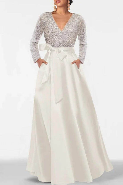 A Line V Neck Long Sleeves Sequins Mother Of The Bride Dresses CM0334
