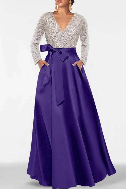 A Line V Neck Long Sleeves Sequins Mother Of The Bride Dresses CM0334