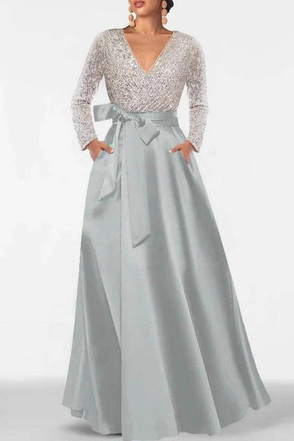 A Line V Neck Long Sleeves Sequins Mother Of The Bride Dresses CM0334