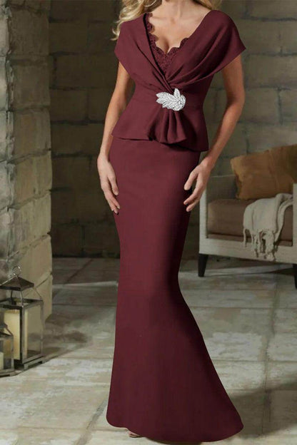 Sheath Column V Neck Mother of the Bride Dresses with Belt CM0346