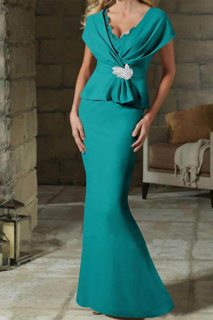 Sheath Column V Neck Mother of the Bride Dresses with Belt CM0346