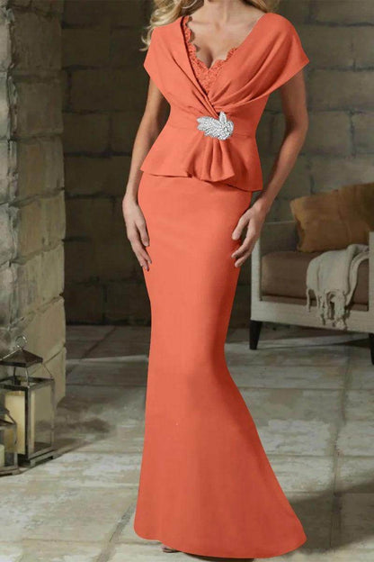 Sheath Column V Neck Mother of the Bride Dresses with Belt CM0346