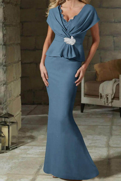 Sheath Column V Neck Mother of the Bride Dresses with Belt CM0346