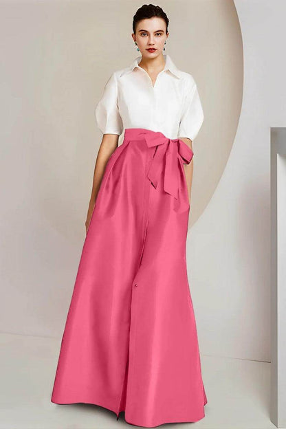 A Line Shirt Collar Short Sleeves Floor Length 2 pieces Mother Dresses CM0347