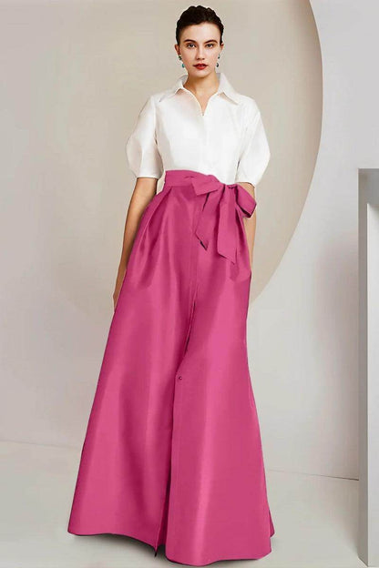 A Line Shirt Collar Short Sleeves Floor Length 2 pieces Mother Dresses CM0347