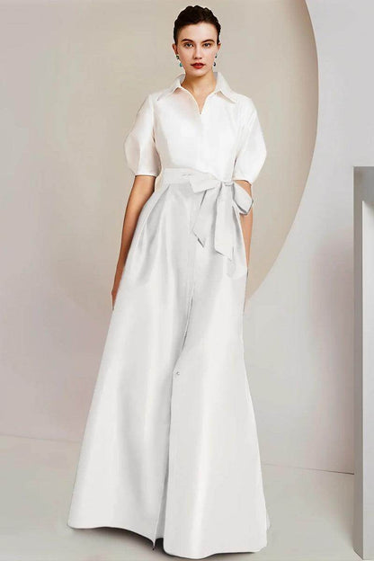 A Line Shirt Collar Short Sleeves Floor Length 2 pieces Mother Dresses CM0347
