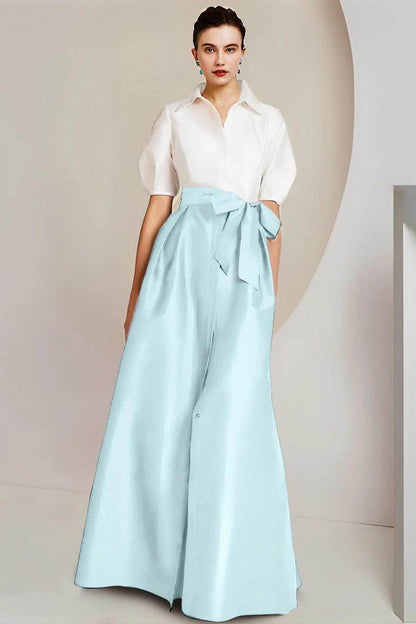 A Line Shirt Collar Short Sleeves Floor Length 2 pieces Mother Dresses CM0347