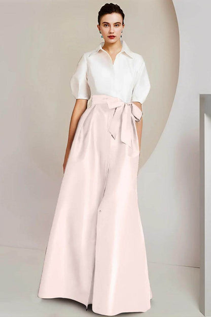 A Line Shirt Collar Short Sleeves Floor Length 2 pieces Mother Dresses CM0347
