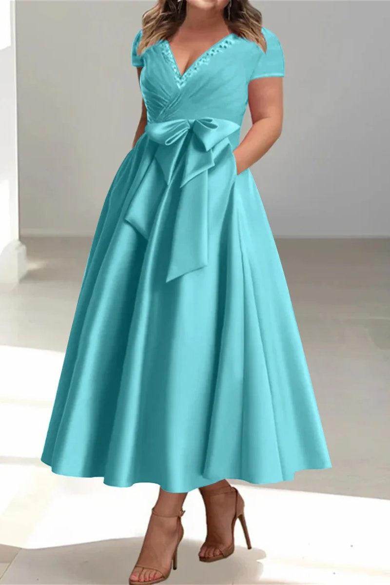 A Line V Neck Mother of the Bride Dresses with Pockets CM0350