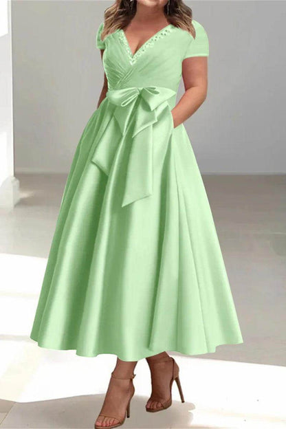 A Line V Neck Mother of the Bride Dresses with Pockets CM0350