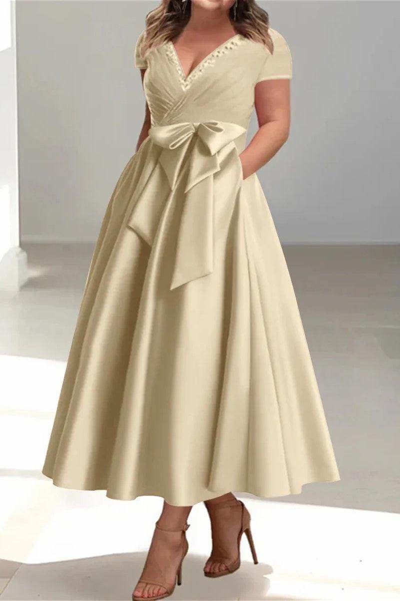 A Line V Neck Mother of the Bride Dresses with Pockets CM0350