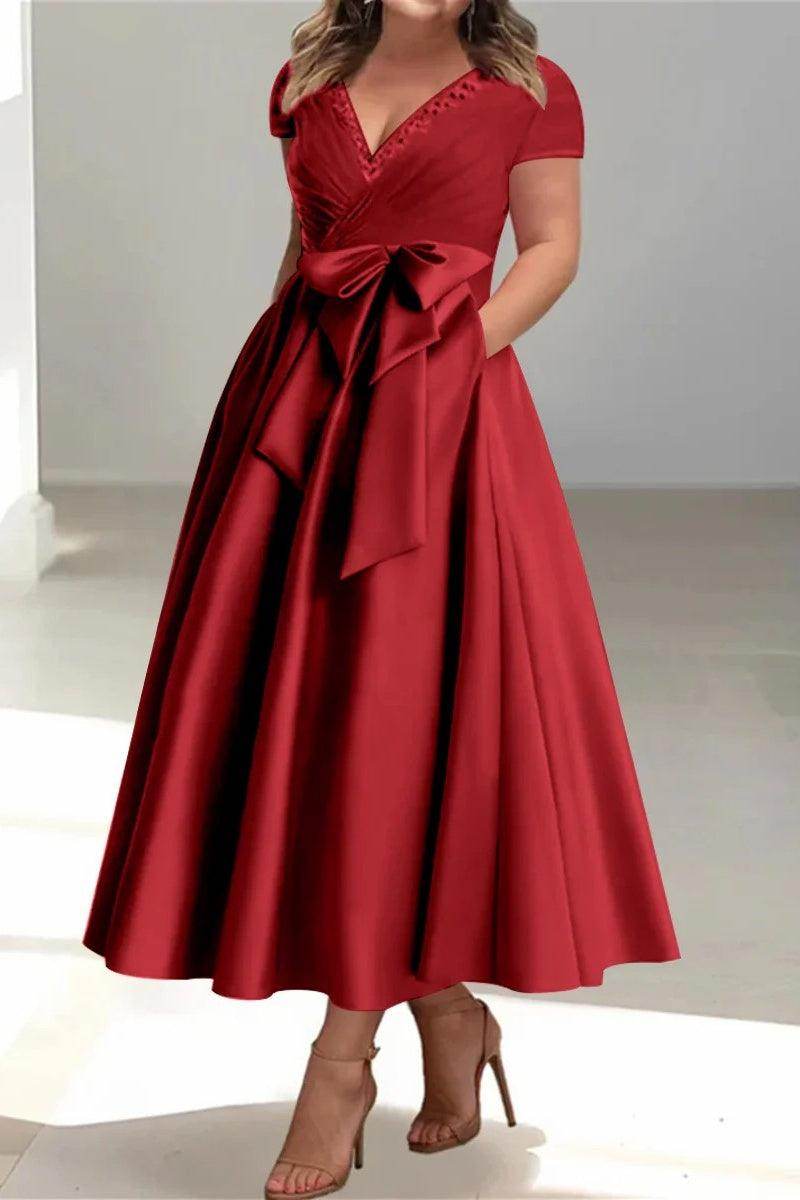 A Line V Neck Mother of the Bride Dresses with Pockets CM0350