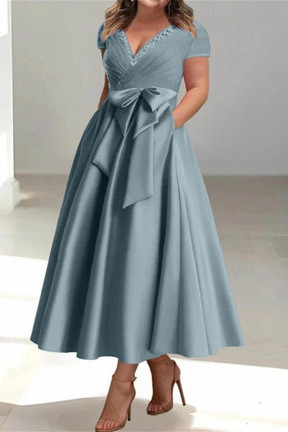 A Line V Neck Mother of the Bride Dresses with Pockets CM0350