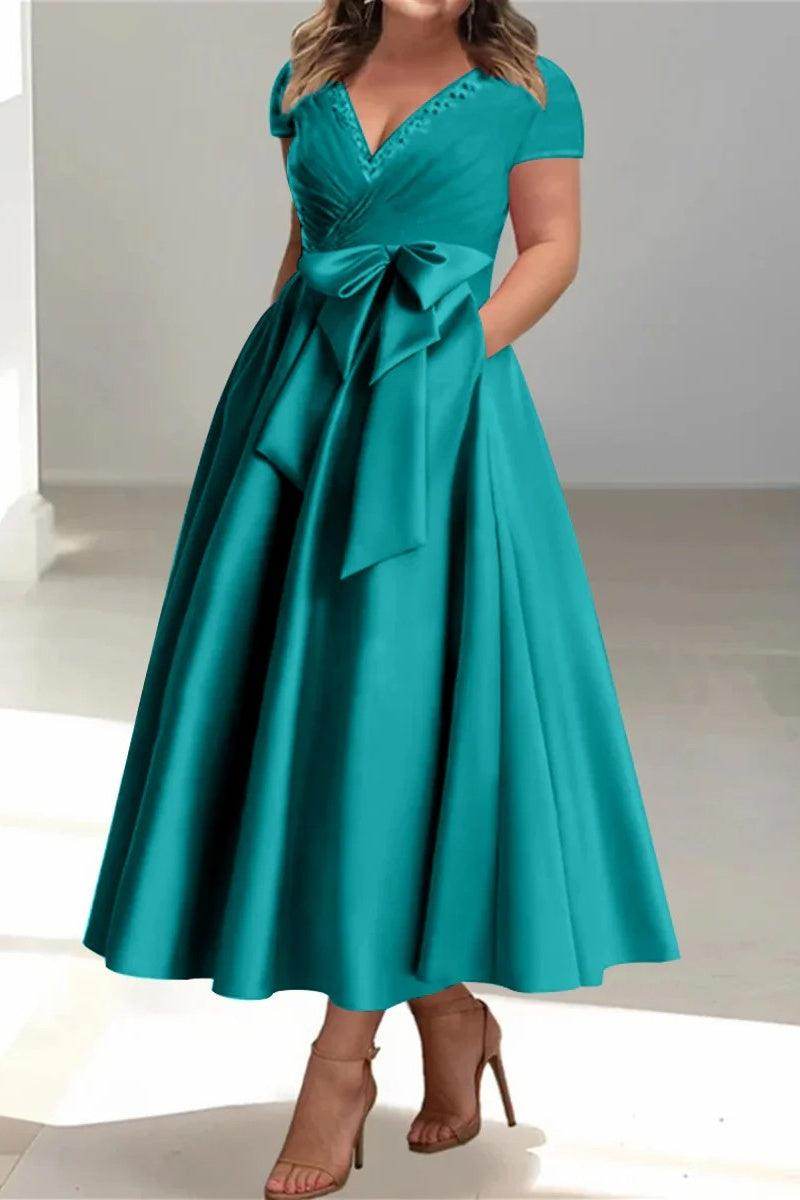 A Line V Neck Mother of the Bride Dresses with Pockets CM0350