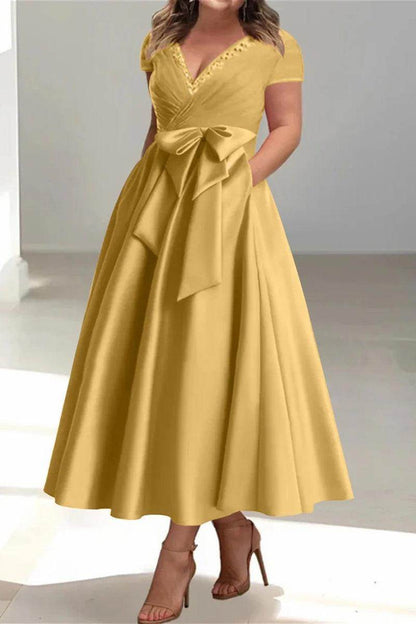 A Line V Neck Mother of the Bride Dresses with Pockets CM0350