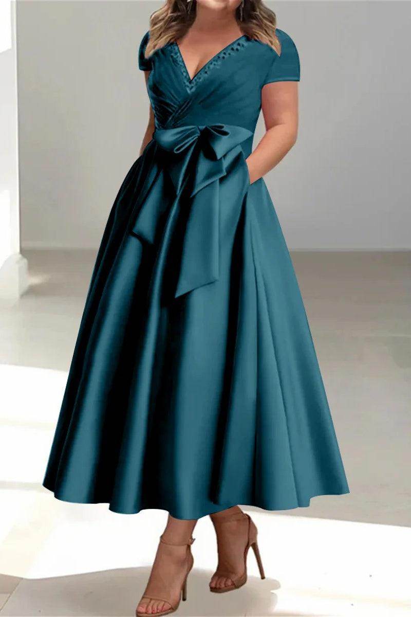A Line V Neck Mother of the Bride Dresses with Pockets CM0350