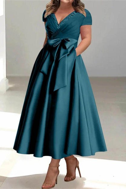 A Line V Neck Mother of the Bride Dresses with Pockets CM0350