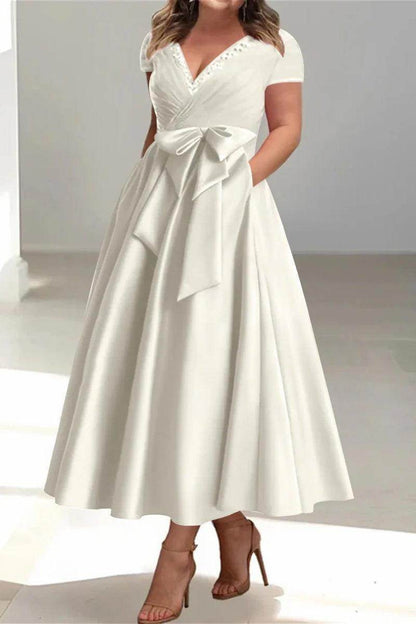A Line V Neck Mother of the Bride Dresses with Pockets CM0350