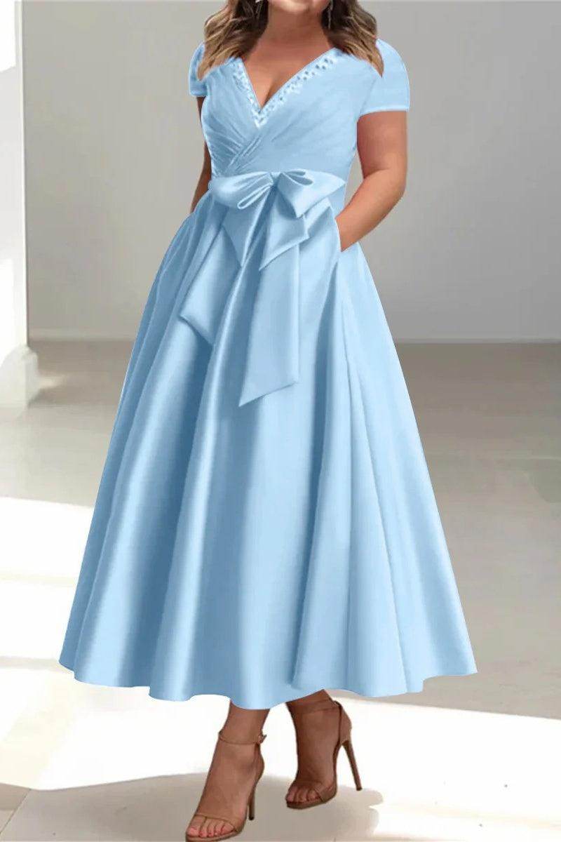 A Line V Neck Mother of the Bride Dresses with Pockets CM0350