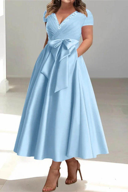A Line V Neck Mother of the Bride Dresses with Pockets CM0350