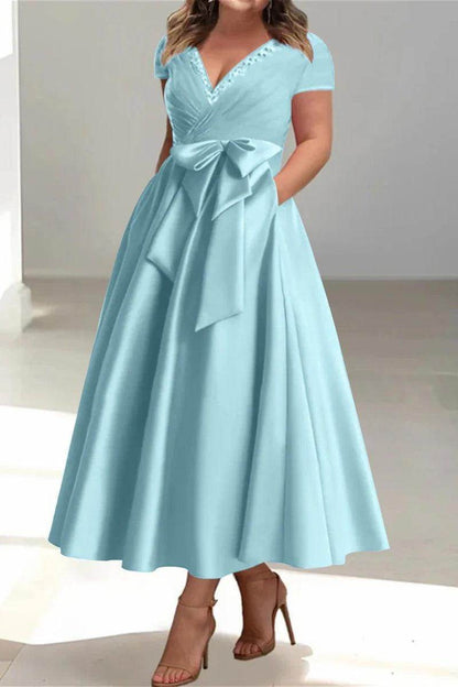 A Line V Neck Mother of the Bride Dresses with Pockets CM0350