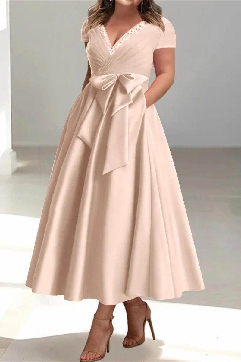 A Line V Neck Mother of the Bride Dresses with Pockets CM0350