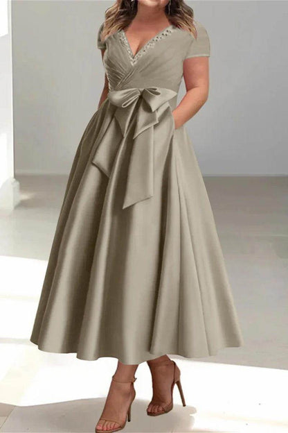 A Line V Neck Mother of the Bride Dresses with Pockets CM0350
