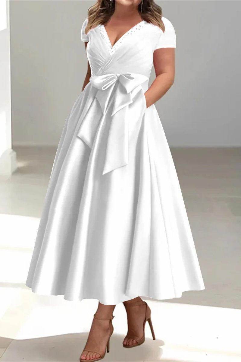 A Line V Neck Mother of the Bride Dresses with Pockets CM0350