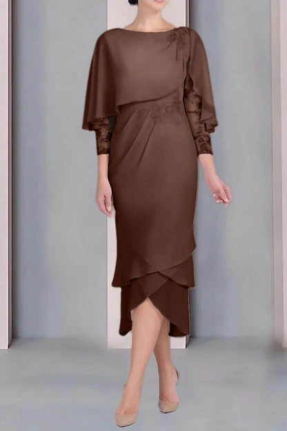 Sheath Column Scoop Short Sleeves Tea Length Mother Dresses CM0359