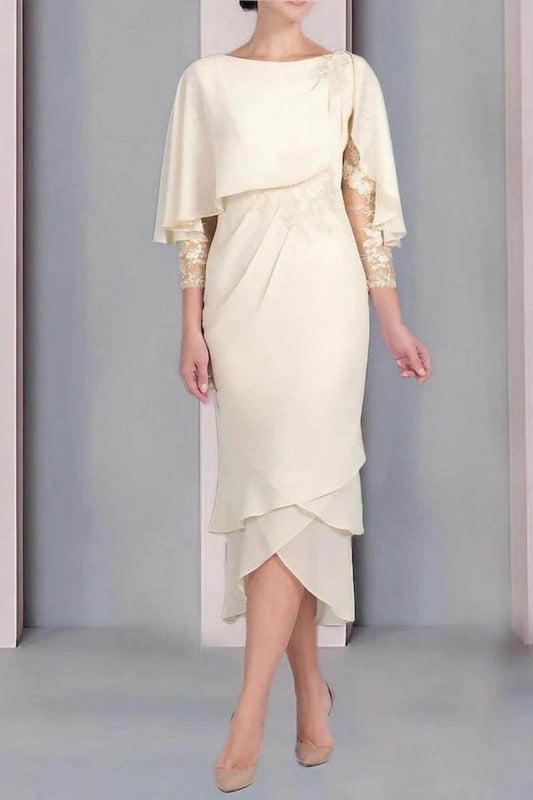 Sheath Column Scoop Short Sleeves Tea Length Mother Dresses CM0359