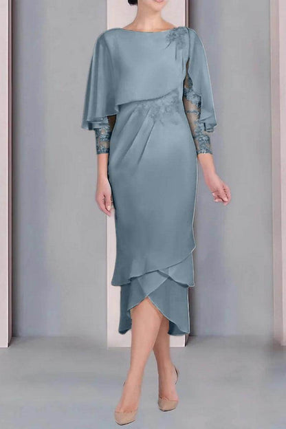 Sheath Column Scoop Short Sleeves Tea Length Mother Dresses CM0359