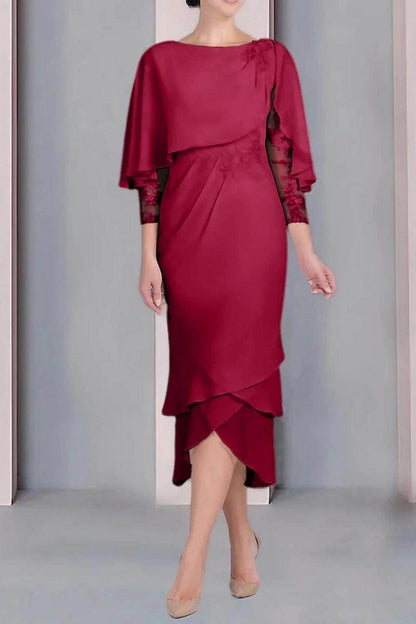 Sheath Column Scoop Short Sleeves Tea Length Mother Dresses CM0359