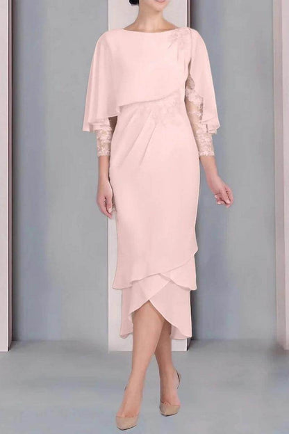 Sheath Column Scoop Short Sleeves Tea Length Mother Dresses CM0359