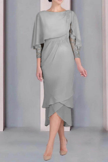 Sheath Column Scoop Short Sleeves Tea Length Mother Dresses CM0359