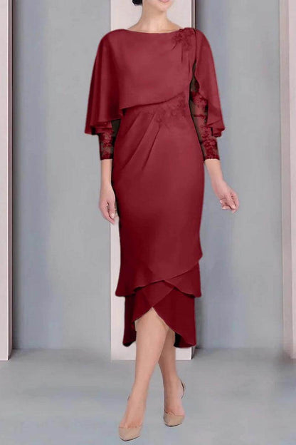 Sheath Column Scoop Short Sleeves Tea Length Mother Dresses CM0359