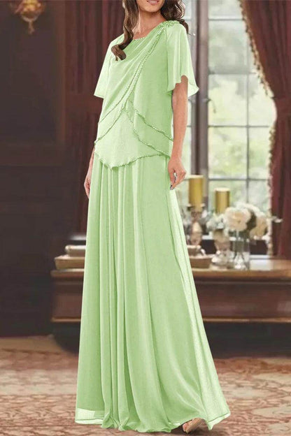 A Line Jewel Neck Short Sleeves Floor Length Mother Dress CM0363
