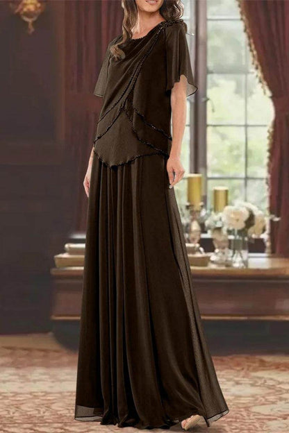 A Line Jewel Neck Short Sleeves Floor Length Mother Dress CM0363