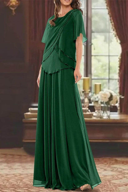 A Line Jewel Neck Short Sleeves Floor Length Mother Dress CM0363