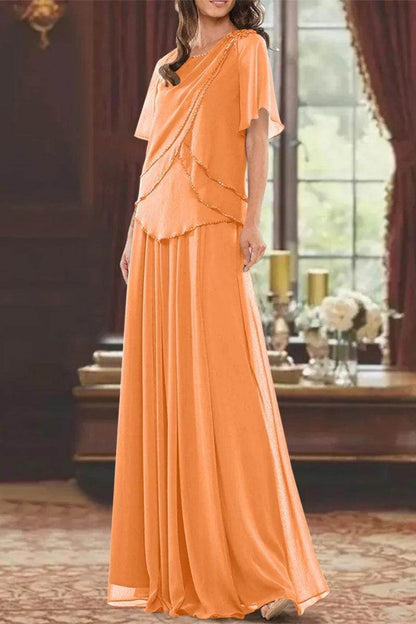 A Line Jewel Neck Short Sleeves Floor Length Mother Dress CM0363