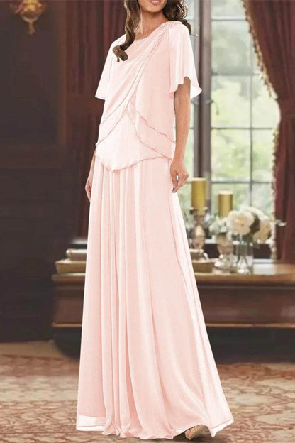 A Line Jewel Neck Short Sleeves Floor Length Mother Dress CM0363