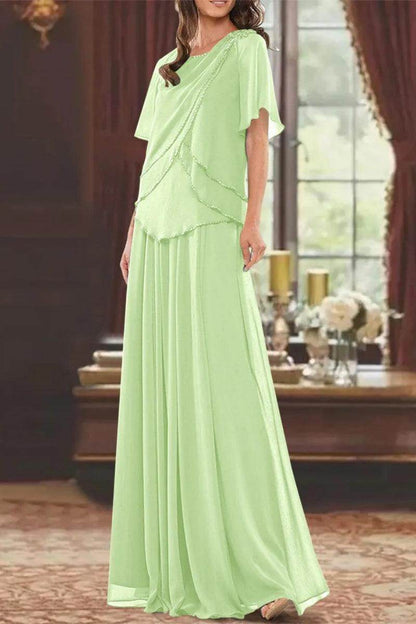 A Line Jewel Neck Short Sleeves Floor Length Mother Dress CM0363