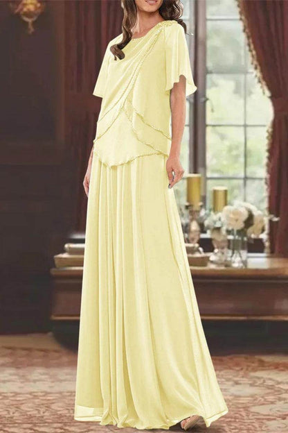 A Line Jewel Neck Short Sleeves Floor Length Mother Dress CM0363