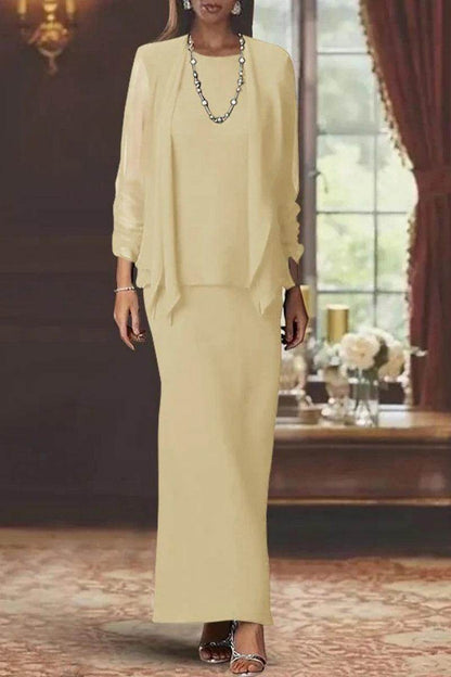 Sheath Scoop Neck Long Sleeves Floor Length Mother Dresses CM0365