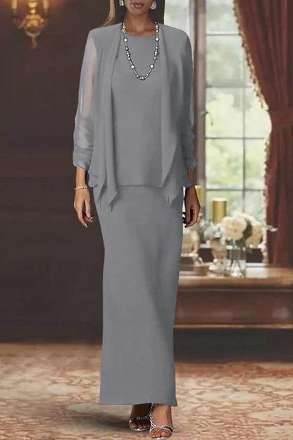 Sheath Scoop Neck Long Sleeves Floor Length Mother Dresses CM0365