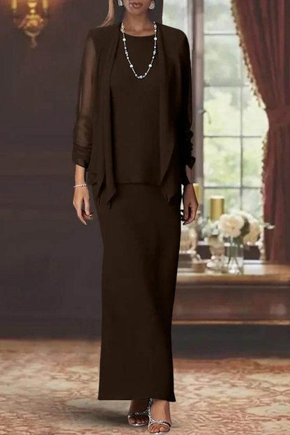 Sheath Scoop Neck Long Sleeves Floor Length Mother Dresses CM0365