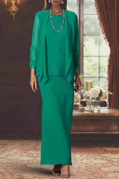 Sheath Scoop Neck Long Sleeves Floor Length Mother Dresses CM0365